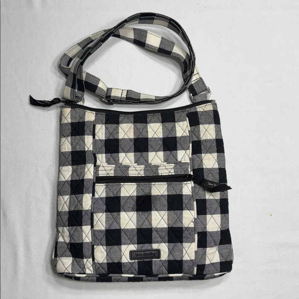 Vera Bradley black & cream Pearl Buffalo black & cream check crossbody purse. - Picture 1 of 6
